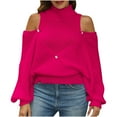 thumbnail image 1 of MIUOWANP Sweaters for Women 2024 Cardigan 2024 New European And American Fall And Winter Off-shoulder Long-sleeved Solid Color Pullover Turtleneck Sweater For Women Hot Pink S, 1 of 4