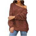 thumbnail image 1 of MIUOWANP Sweaters for Women Off the Shoulder Women's Loose Knit Sweater, Comfortable Round Neck, Fashionable Pullover Sweater, Women's Clothing Wine S, 1 of 5
