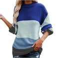 thumbnail image 1 of MIUOWANP Sweaters for Women 2024 Women Casual Stripe Patchwork Long Sleeve Thick Knit Pullover Crewneck Sweater Coat Blue XL, 1 of 5