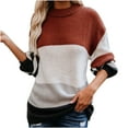 thumbnail image 1 of MIUOWANP Sweaters for Women 2024 Women Casual Stripe Patchwork Long Sleeve Thick Knit Pullover Crewneck Sweater Coat Brown XL, 1 of 5