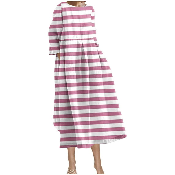 MIUOWANP Sweatshirt Dress Long Women's Short Sleeved Round-neck Fashion Print High Waist Mid-Calf Dress