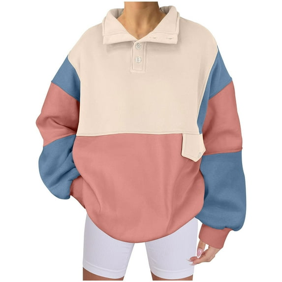 MIUOWANP Sweatshirt for Women Cotton Women's Color Blocked Loose Long Sleeved V-neck Sweatshirt Long Sleeved V-neck Top/shirt Camouflage S
