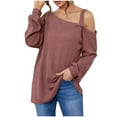 thumbnail image 1 of MIUOWANP Sweatshirt for Women Crewneck Fashion Women's Solid Color Strapless Long Sleeve Pullover Loose Sweater Brown 1XL, 1 of 5