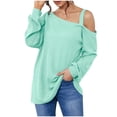 thumbnail image 1 of MIUOWANP Sweatshirt for Women Crewneck Fashion Women's Solid Color Strapless Long Sleeve Pullover Loose Sweater Mint Green 1XL, 1 of 5