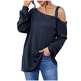 thumbnail image 1 of MIUOWANP Sweatshirt for Women Crewneck Fashion Women's Solid Color Strapless Long Sleeve Pullover Loose Sweater Navy L, 1 of 5