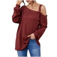 thumbnail image 1 of MIUOWANP Sweatshirt for Women Crewneck Fashion Women's Solid Color Strapless Long Sleeve Pullover Loose Sweater Red S, 1 of 5