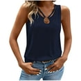 thumbnail image 1 of MIUOWANP Tank Tops for Women 2025 Fashion Women's Summer Sleeveless V-Neck Tank Tops with Ring Design Navy L, 1 of 4