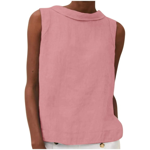 MIUOWANP Tank Tops for Women Cotton Linen Fashion Women's Round Neck Sleeveless Solid Casual Tank Tops Pink S