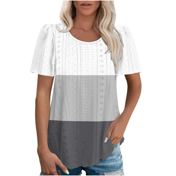 MaFYtyTPR Top Shirt Women's Color Blocked Round Neck Sleeve Short Sleeved T-shirt Dark Gray XXXL