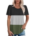 thumbnail image 1 of MaFYtyTPR Top Shirt Women's Spring/Summer Color Blocked Round Neck Sleeve Short Sleeve Top T-shirt Army Green M, 1 of 4