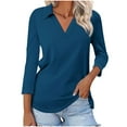 thumbnail image 1 of MIUOWANP Tops for Women Trendy 3/21 Sleeve Classic Solid Color Easy to Mix and Match Lapel V-Neck Business Casual Blouse Size XXL(12)Navy, 1 of 4