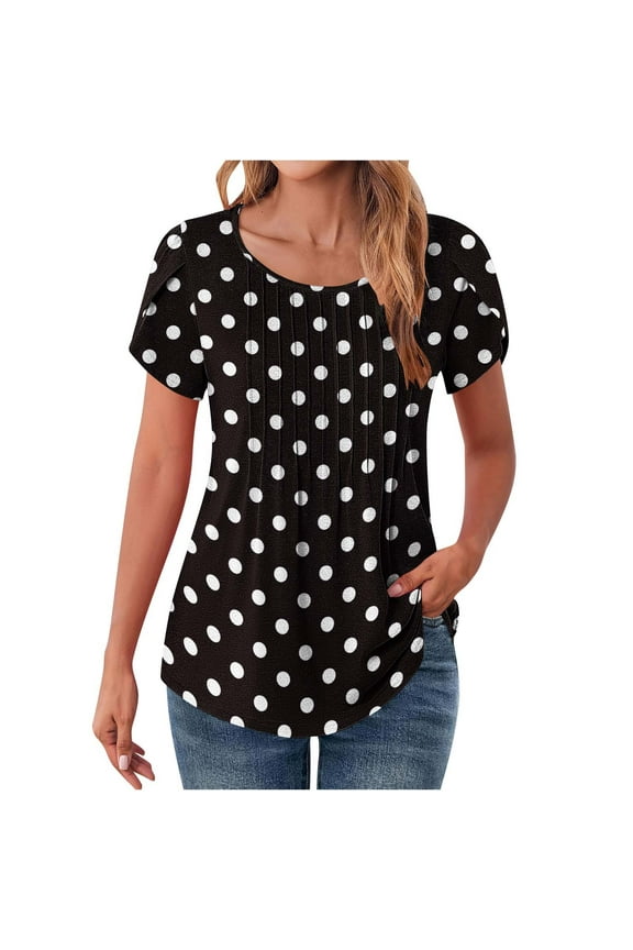 Tops for Women Trendy Sexy Dressy Women's Summer Casual V-neck Short Sleeved T-shirt Lace Printed Top T-shirt Multicolor M