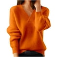thumbnail image 1 of MIUOWANP Tops for Women Trendy Solid Color Casual Long Sleeved Knit Sweater for Comfort and Warmth Blouse Size L(8)Orange, 1 of 5