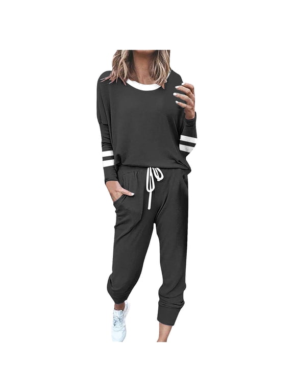 Two Piece Outfits for Women Fall Winter Long Sleeved Temperament Commuting Round Neck Tops Wide Leg Pants Knitted Two-piece Sets Gray XXXXL