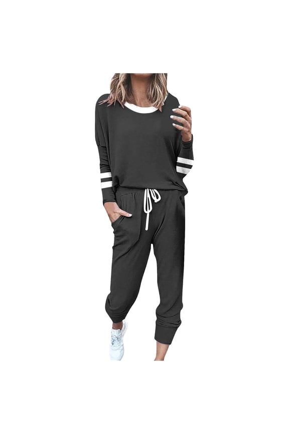 Two Piece Outfits for Women Fall Winter Long Sleeved Temperament Commuting Round Neck Tops Wide Leg Pants Knitted Two-piece Sets Gray L