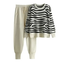 MIUOWANP Two Piece Outfits for Women Women Two Piece Turtleneck Long Set And Loose Wide Legs Pants Home Sweater Suit Sets