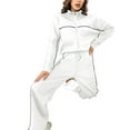 thumbnail image 1 of MIUOWANP Two Piece Outfits for Women Women's Comfortable Casual Commute Long Sleeve Half Turtleneck Cardigan Hoodie Lace-up Striped Pantsuit, 1 of 4