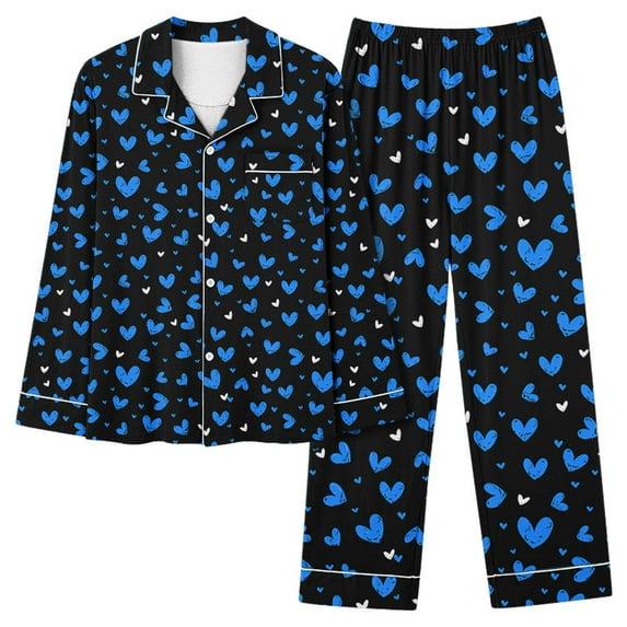 MIUOWANP Two Piece Womens Pajama Sets Women's Valentine's Day Printed Pajama Set For Daily Home Wear With Pocket Blue L