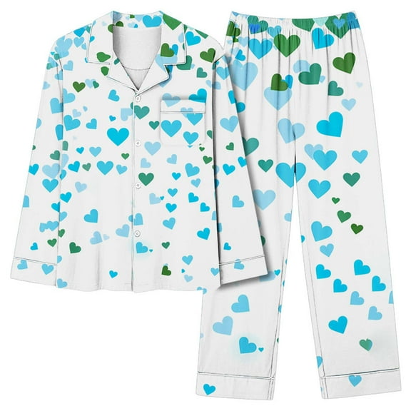 MIUOWANP Two Piece Womens Pajama Sets Women's Valentine's Day Printed Pajama Set For Daily Home Wear With Pocket Blue M