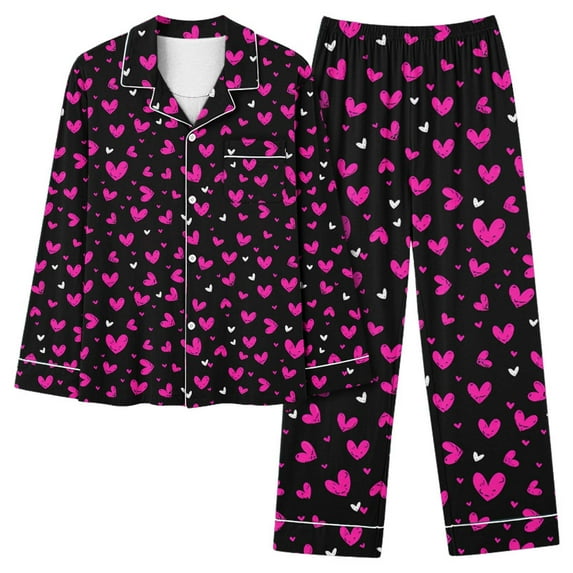 MIUOWANP Two Piece Womens Pajama Sets Women's Valentine's Day Printed Pajama Set For Daily Home Wear With Pocket Pink XL