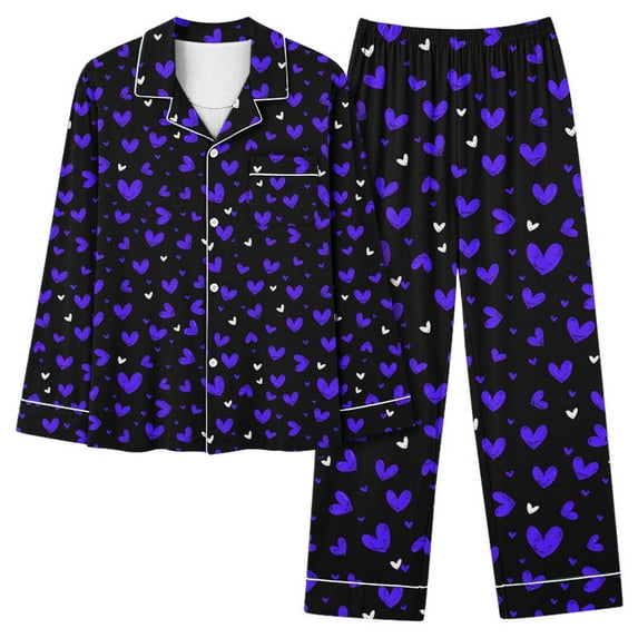 MIUOWANP Two Piece Womens Pajama Sets Women's Valentine's Day Printed Pajama Set For Daily Home Wear With Pocket Purple XXL