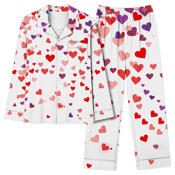 MIUOWANP Two Piece Womens Pajama Sets Women's Valentine's Day Printed Pajama Set For Daily Home Wear With Pocket Red M