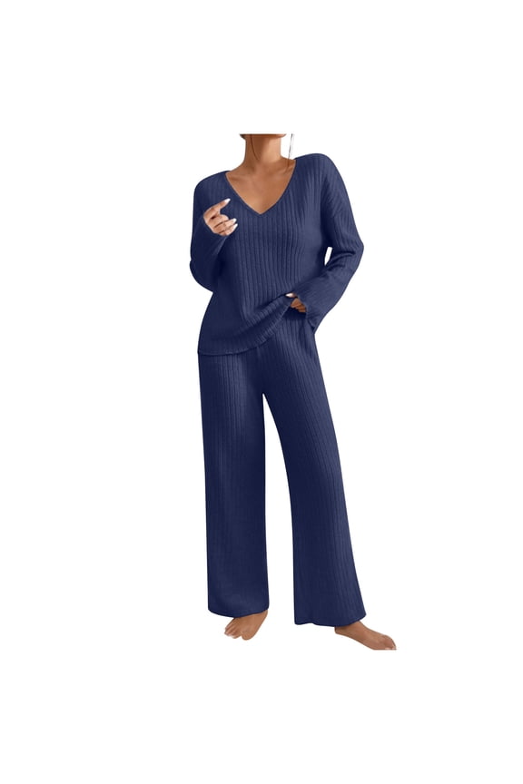 Two piece Sets for Women Women's Winter Fashion New Loose Casual Sweater And Pants Two Piece Solid Color Knitted Set Long Sleeve Round Neck Top Set