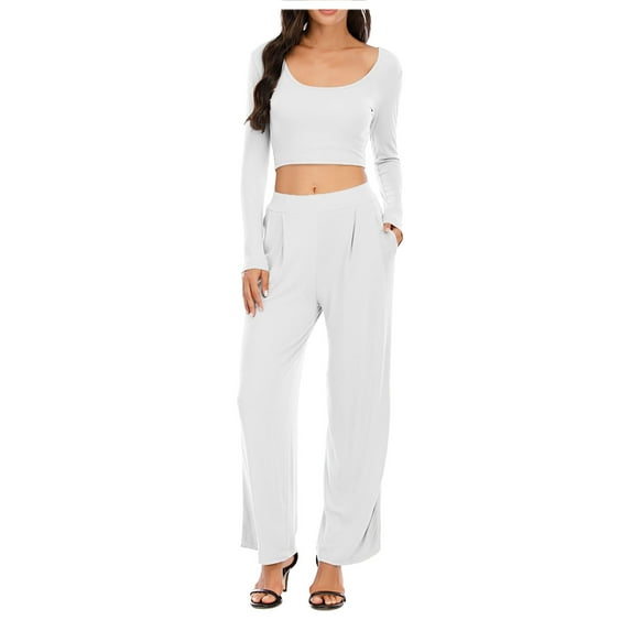 MIUOWANP Two piece Sets for Women Fall Women Leisure Home Yoga Slim Wide Leg Pants Knit Two-piece Set Suit