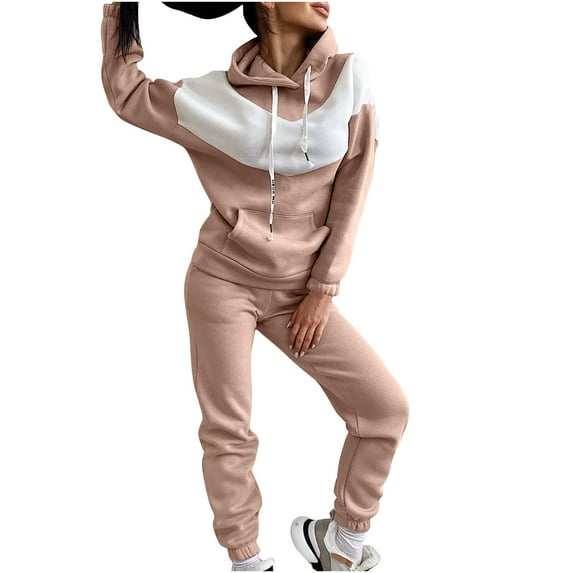 MIUOWANP Two piece Sets for Women Ladies Fashion Slim Sports Long Sleeve Two-piece Color Block Sweatshirt Set