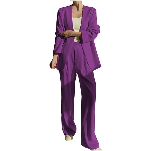 MIUOWANP Two piece Sets for Women Plus Size Women's Casual Lattice Color Suit Long Sleeve Blazer +Long Pants Two-piece Set