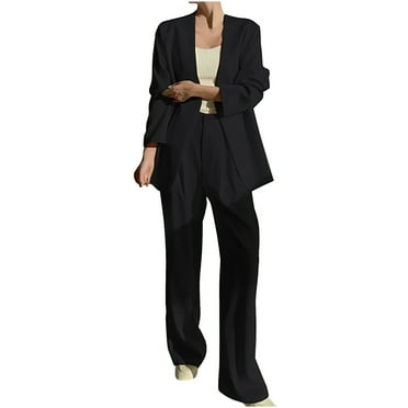 MIUOWANP Two piece Sets for Women Plus Size Women's Casual Lattice Color Suit Long Sleeve Blazer +Long Pants Two-piece Set