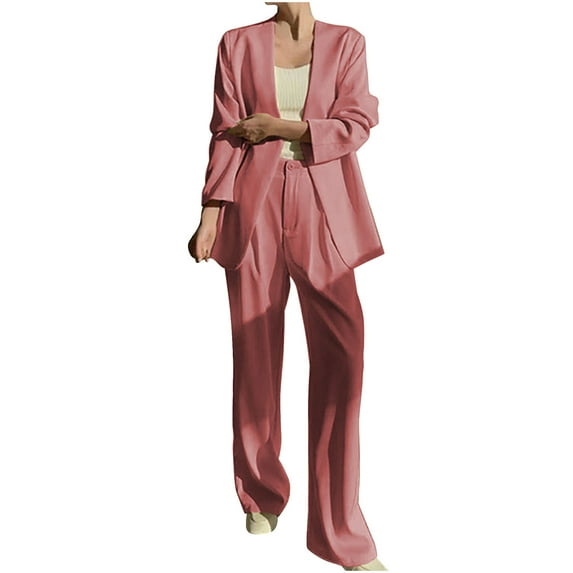 MIUOWANP Two piece Sets for Women Plus Size Women's Casual Lattice Color Suit Long Sleeve Blazer +Long Pants Two-piece Set