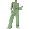 thumbnail image 1 of MIUOWANP Two piece Sets for Women Women's Fall And Winter Fashion Strip Homewear Knitted Long-sleeved Suit Round Neck Top/shirt Set, 1 of 5
