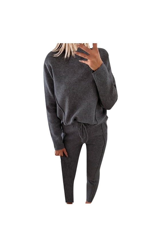 Two piece Sets for Women Women's Sweatshirt High Neck Long Sleeve Pocket Pants Casual 2 Piece Set