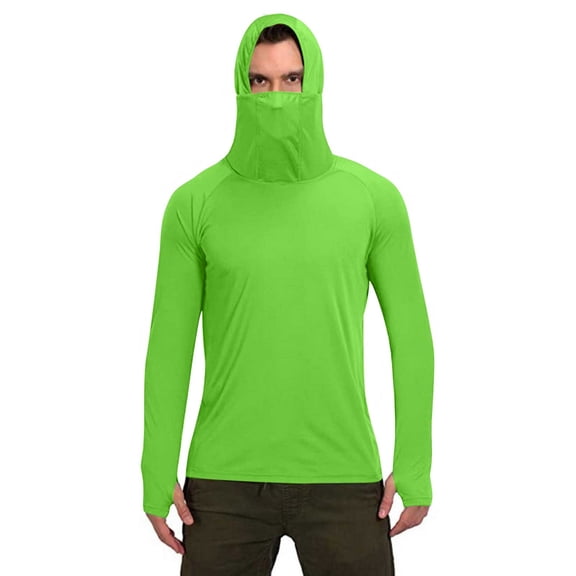 MIUOWANP UNISEX Summer Solid Color Sunscreen Tops Long Sleeved Hooded Ice Silk Sunscreen Cool Sun Protection Lightweight Tops With Face Mask Green S