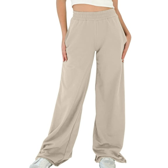 MIUOWANP Wide Leg Dress Pants Women's Casual Long Pants Comfortable Home Pants Solid Color Casual Wide Leg Sports Pants Long Pants Khaki L