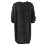 MIUOWANP Winter Dresses for Women 2024 Casual Womens Medium Length Long Sleeved Round Neck Loose Plush Dress Black L