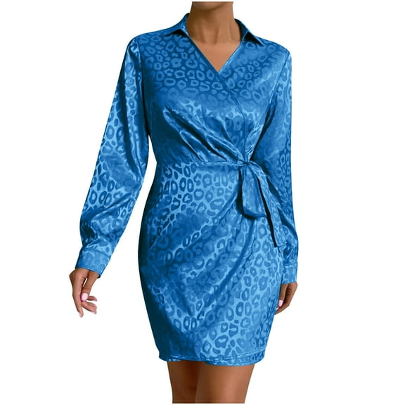 MIUOWANP Winter Dresses for Women 2024 Plus Fashion Women's Spring/Summer Lace Up Long Sleeve V-Neck Mini Dress