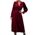 thumbnail image 1 of MIUOWANP Winter Dresses for Women 2024 Trendy Fashion Women's Spring/Summer Temperament Solid Long Sleeve V-Neck Dress, 1 of 5