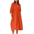 thumbnail image 1 of MIUOWANP Winter Dresses for Women 2024 Trendy Women's Casual Loose Solid Color Three Quarter Sleeved V-neck Lantern Sleeve Dress, 1 of 4