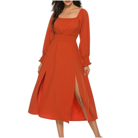 MIUOWANP Winter Dresses for Women 2024 Wedding Guest Fashion Women's Spring Summer Temperament Solid Long Sleeve Neck Dress