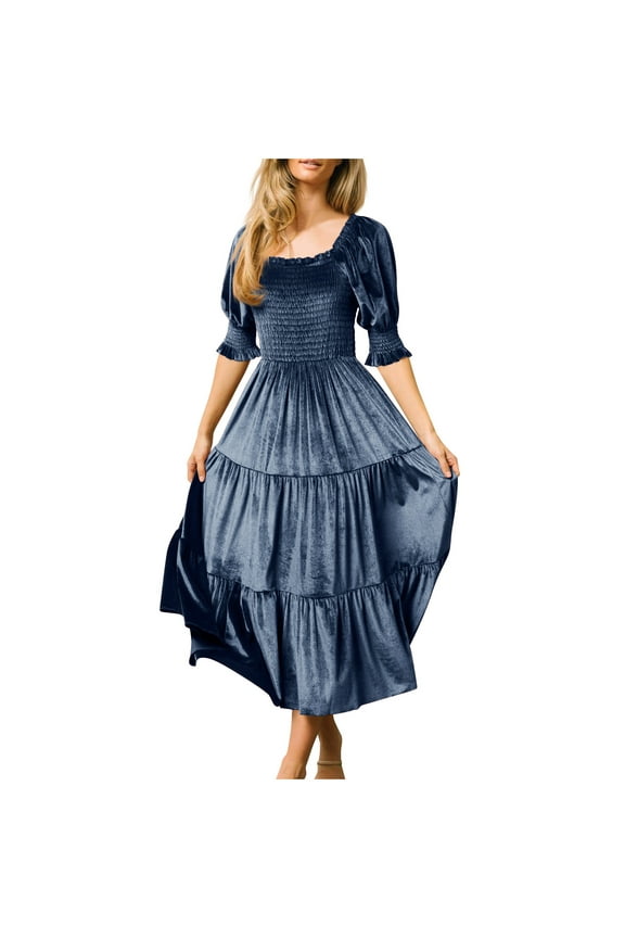 Winter Dresses for Women 2024 Work Fashion Women's Spring/Summer Temperament Solid Long Sleeve Neck Dress