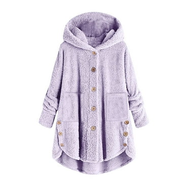 MIUOWANP Winter Fuzzy Fleece Jacket Women Plus Size Button Plush Tops Hooded Loose Cardigan Wool Coat Winter Jacket