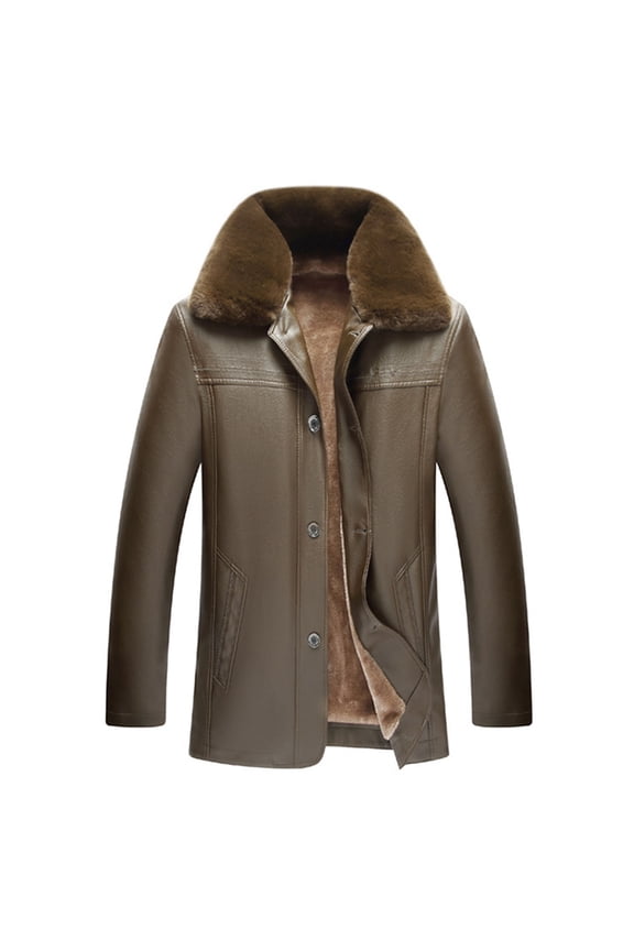 Winter Jackets for Men Fashion Imitation Mink Velvet Warm Vintage Jacket Long Sleeve Winter Coat on Brown XL(US 8)