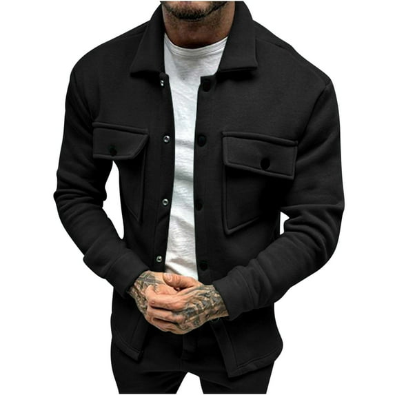 MaFYtyTPR Winter Jackets for Men Lapel Pocket Button Casual Long-Sleeved Hoodless Casual Coat/Jacket on Black S(US 4)
