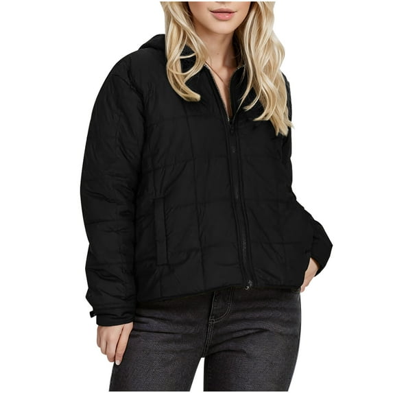 MIUOWANP Winter Jackets for Women Long Winter Women's Fashionable Solid Color Hooded Zipper Long Sleeved Jacket Black S