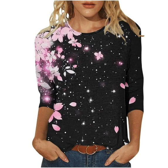 MaFYtyTPR Women 3/4 Sleeves Casual Shirts Pullover Loose Tunic Tops Floral Print Blouse 2025