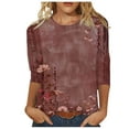 thumbnail image 1 of MaFYtyTPR Women 3/4Sleeves Casual Shirts Pullover Loose Tunic Tops Print Blouse 2024 Hot Blouses&Shirts Wine M, 1 of 5