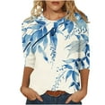 thumbnail image 1 of MaFYtyTPR 3/4 Sleeves for Women Casual Shirts Pullover Loose Tunic Tops Print Blouse 2025 Hot Blouses&Shirts Blue L, 1 of 5