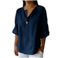 thumbnail image 1 of MIUOWANP Women Half Sleeves Casual Shirts Women's Fashion Summer V Neck Leisure Three-quarter Sleeve Solid Tops Navy XXXXXL, 1 of 5